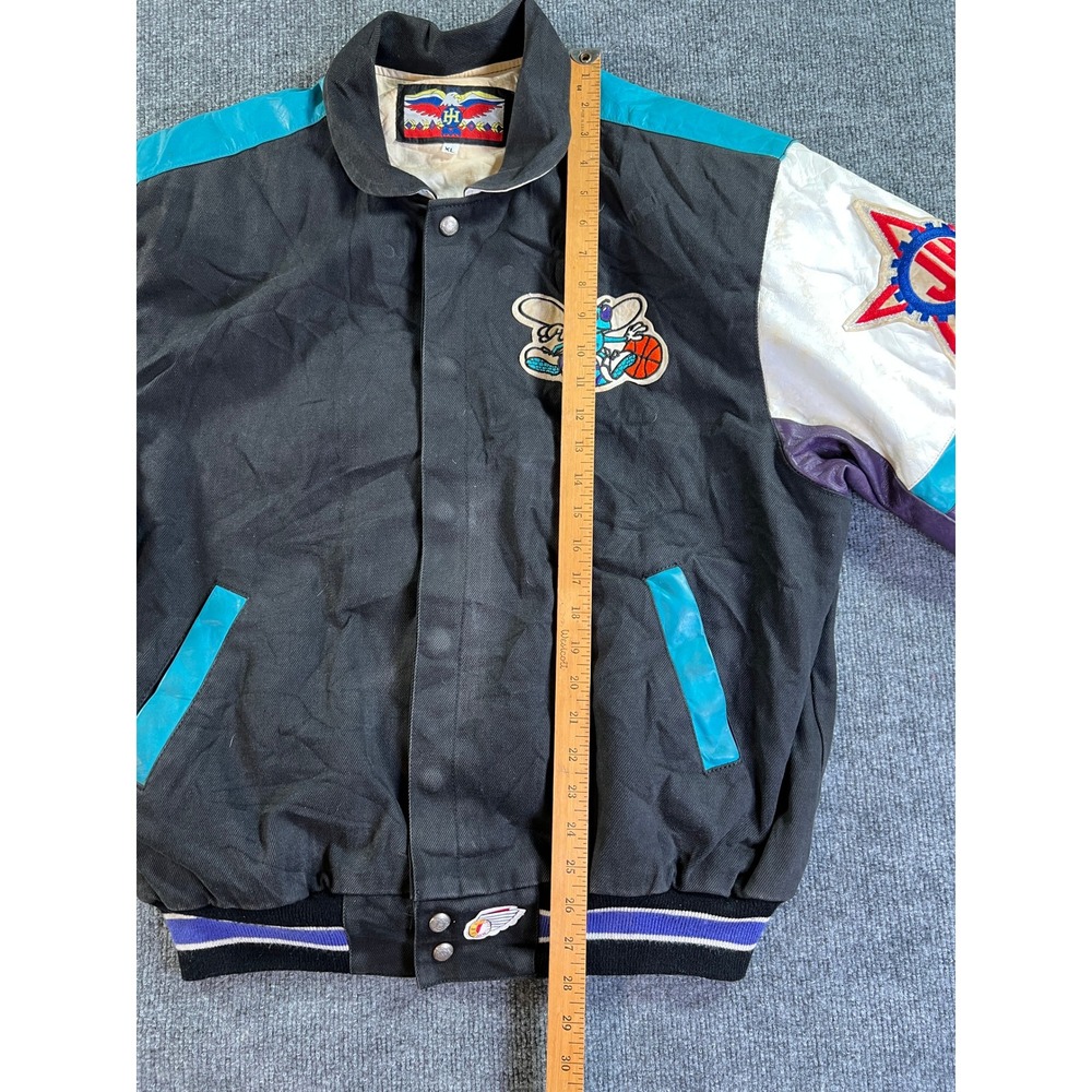 Vintage Jeff Hamilton Charlotte Hornets Leather 90s Varsity Jacket Mens XL Black - Picture 16 of 16